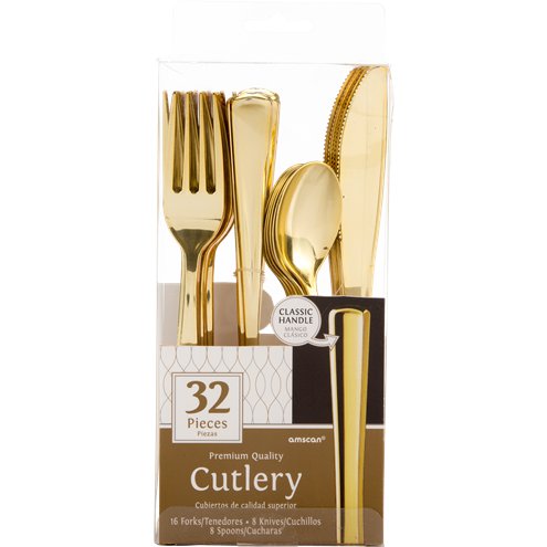 Premium Gold Plastic Cutlery - Assorted Party Pack