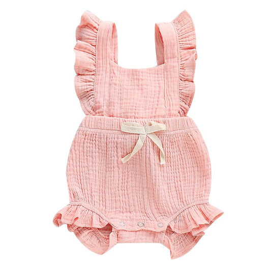 Ruffled Muslin Romper - Pink