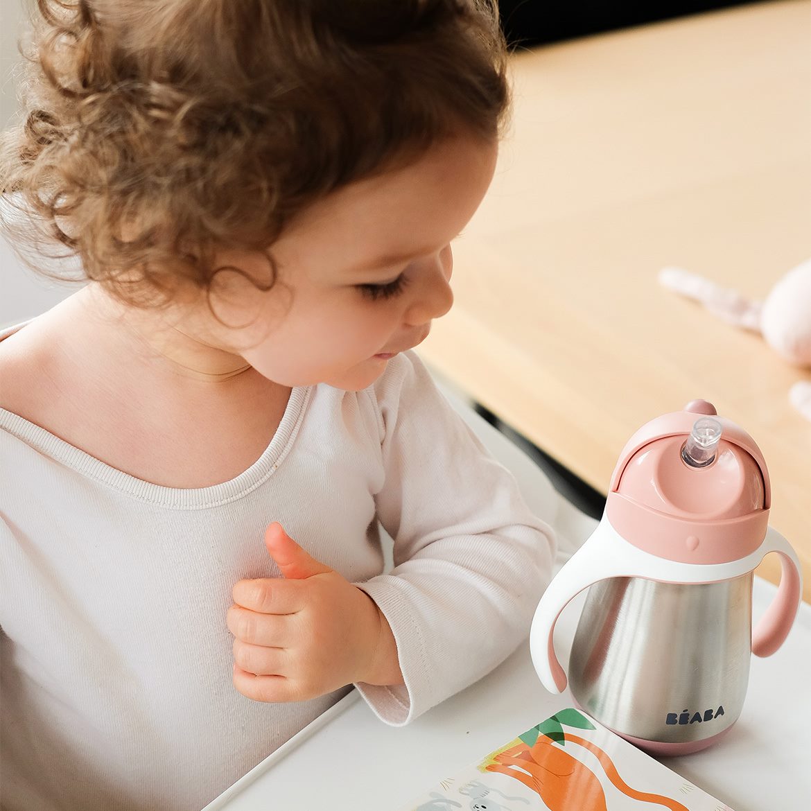 Beaba Stainless Steal Straw Cup - Old Pink