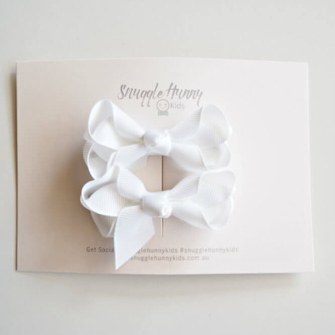 Small Piggy Tail Bow Clips - White