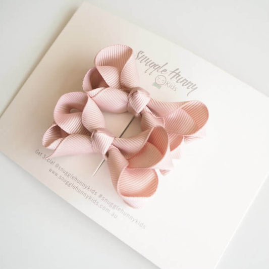 Small Piggy Tail Bow Clips - Nude