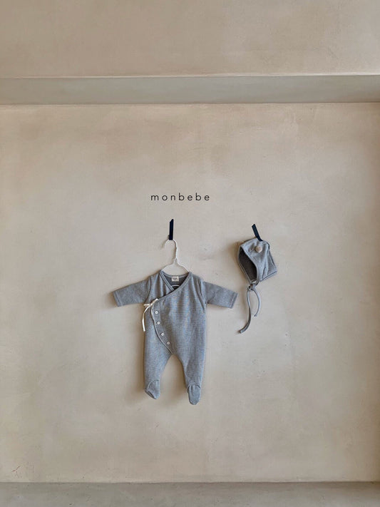 Striped Onesie & Bonnet Set - Grey