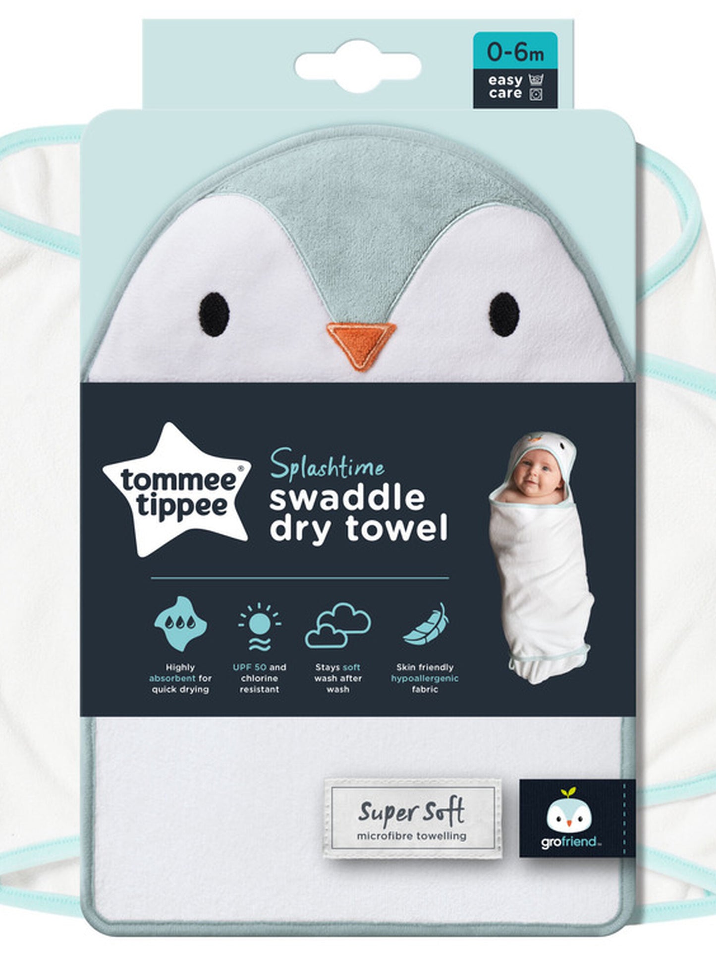 Tommee Tippee Splashtime Newborn Swaddle Dry Towel - Blue