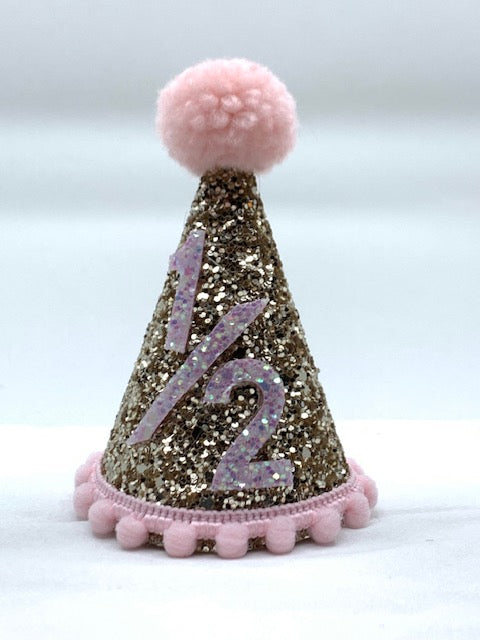Baby Girl Glitter Gold & Baby Pink Tiny Hat - 1/2