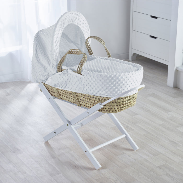 Kinder Valley Palm Moses Basket with Folding Stand - White Dimple