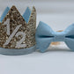 Boy Glitter Gold & Blue Crown with Matching Bow Tie - 1/2