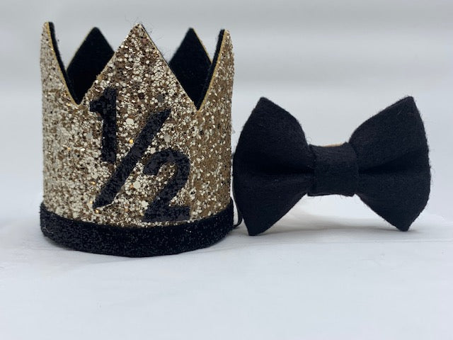 Boy Glitter Gold & Black Crown with Matching Bow Tie - 1/2