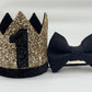 Boy Glitter Gold & Black Crown with Matching Bow Tie - 1