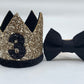 Boy Glitter Gold & Black Crown with Matching Bow Tie - 3