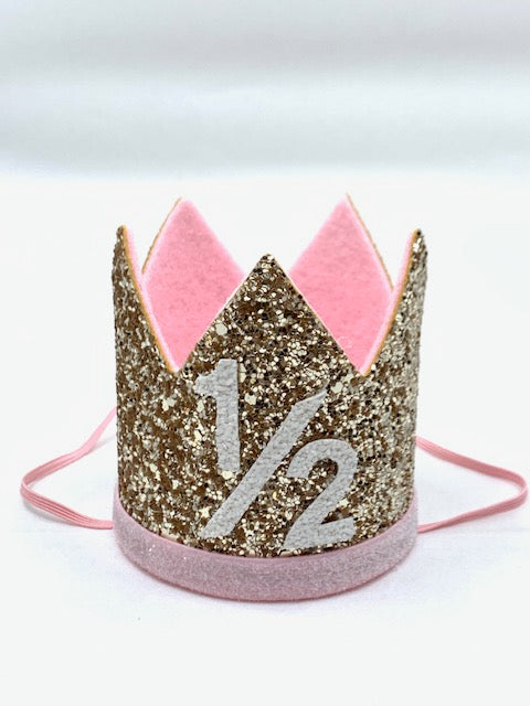 Baby Girl Glitter Gold & Pink Crown - 1/2