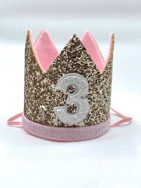 Baby Girl Glitter Gold & Pink Crown - 3