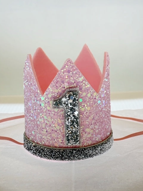 Baby Girl Glitter Silver & Pink Crown - 1