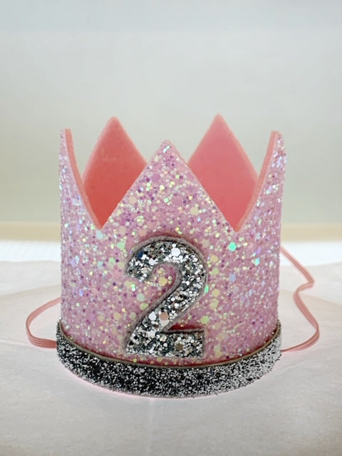 Baby Girl Glitter Silver & Pink Crown - 2