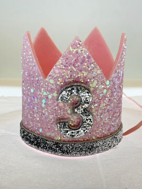 Baby Girl Glitter Silver & Pink Crown - 3